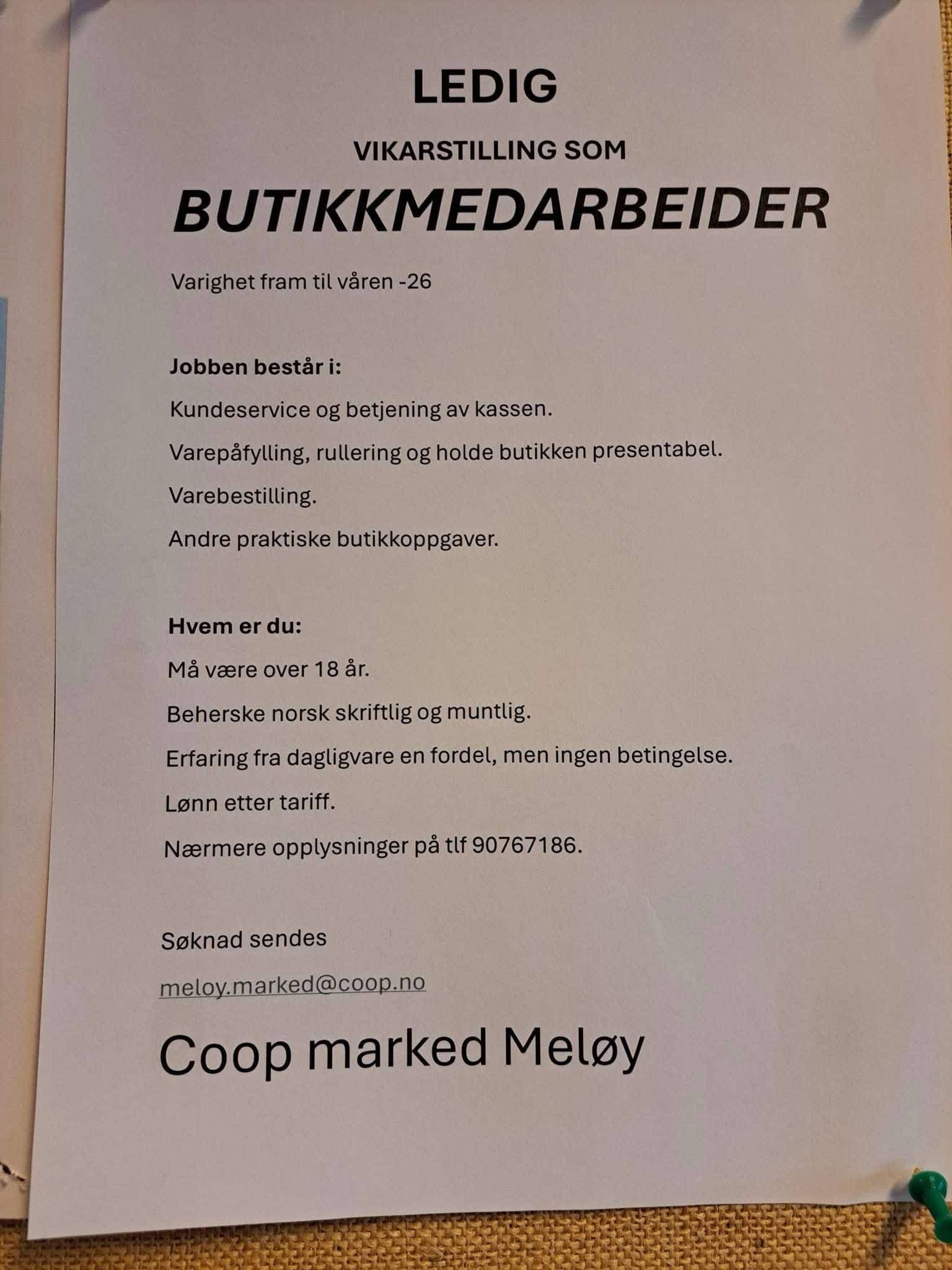Ledig vikariat på Coopen